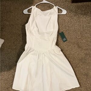 Backless White drop waist dress